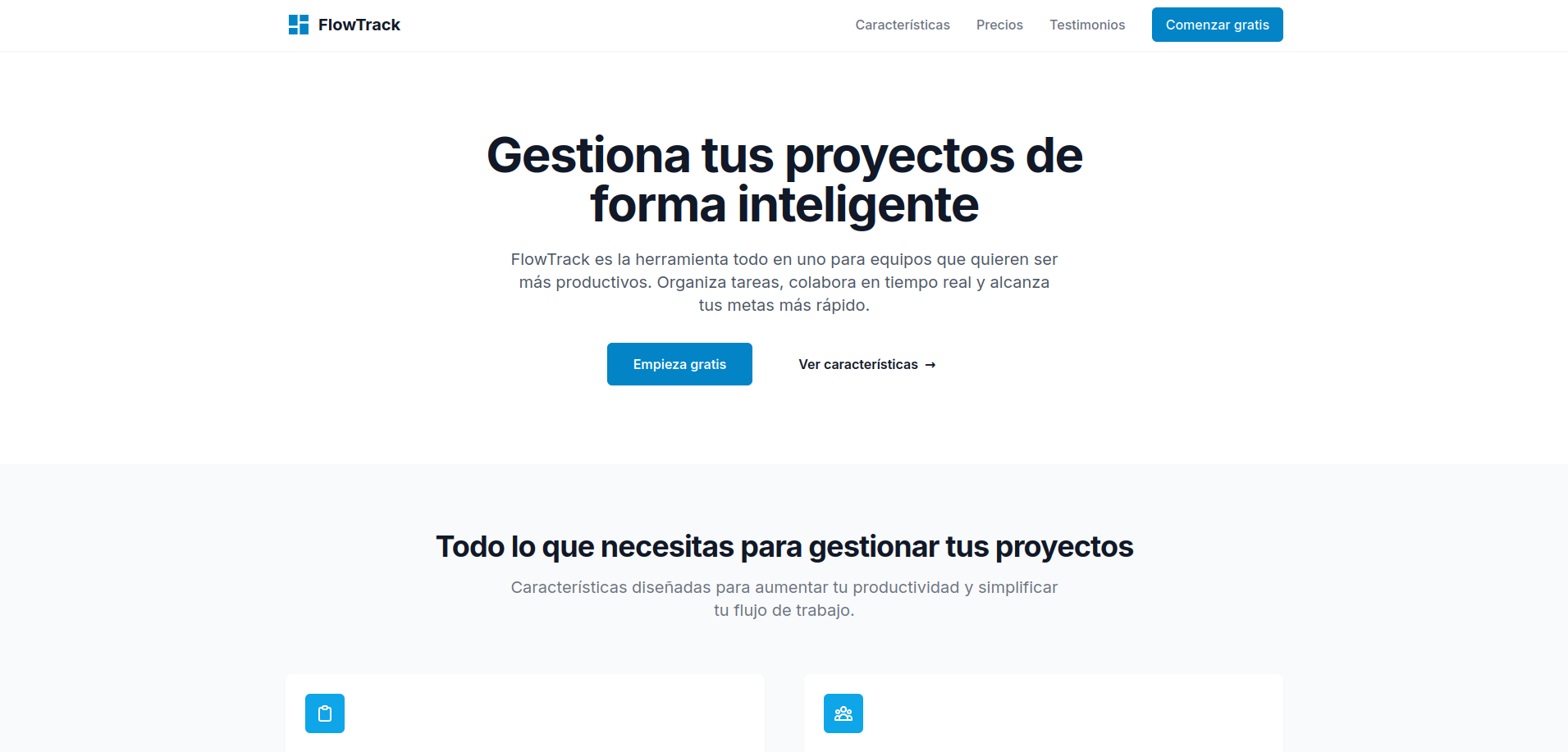 Landing Page: FlowTrack; WebApp para gestión de proyectos